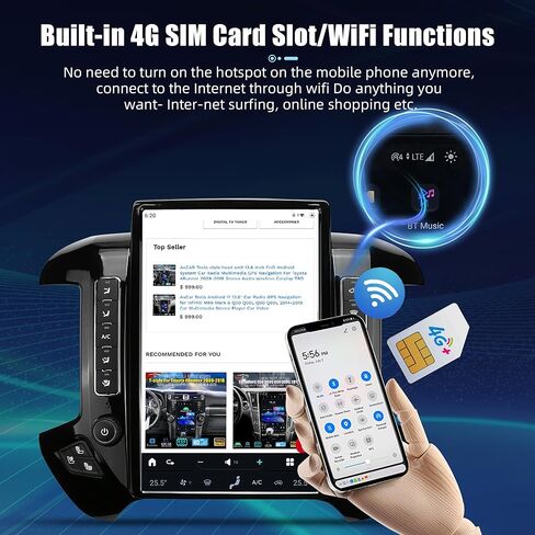 AuCar لـ GMC Sierra شيفروليه سيلفرادو 2015-2019 وحدة رأس راديو السيارة، 14.4 بوصة طراز Tesla Android 11 8+128 جيجابايت مشغل فيديو ستيريو متعدد الوسائط للسيارة متوافق مع شاشة OEM مقاس 8 بوصات - رمادي فضي in Kuwait