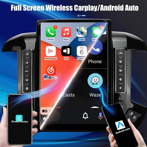 AuCar لـ GMC Sierra شيفروليه سيلفرادو 2015-2019 وحدة رأس راديو السيارة، 14.4 بوصة طراز Tesla Android 11 8+128 جيجابايت مشغل فيديو ستيريو متعدد الوسائط للسيارة متوافق مع شاشة OEM مقاس 8 بوصات - رمادي فضي in Kuwait