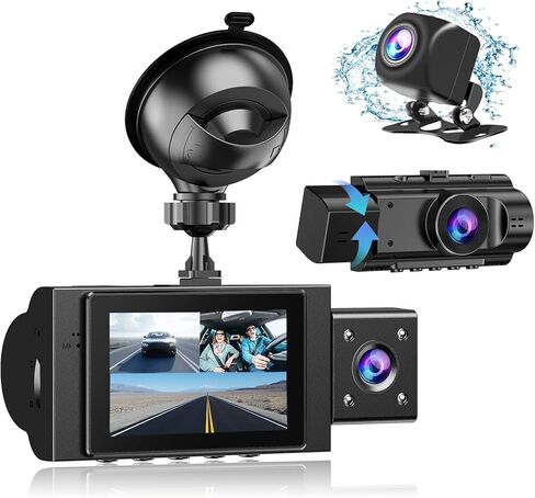 Yansoo 3 Channel Dash Cam أمامية وخلفية من الداخل، كاميرا ثلاثية الاتجاهات بدقة 1080 بكسل للسيارات ذات زاوية واسعة، رؤية ليلية 4IR، تسجيل حلقة Uber لكاميرا السيارة، مستشعر G، شاشة وقوف السيارات، تسجيل 24 ساعة in Kuwait