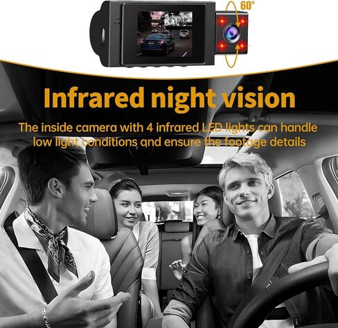 Yansoo 3 Channel Dash Cam أمامية وخلفية من الداخل، كاميرا ثلاثية الاتجاهات بدقة 1080 بكسل للسيارات ذات زاوية واسعة، رؤية ليلية 4IR، تسجيل حلقة Uber لكاميرا السيارة، مستشعر G، شاشة وقوف السيارات، تسجيل 24 ساعة in Kuwait