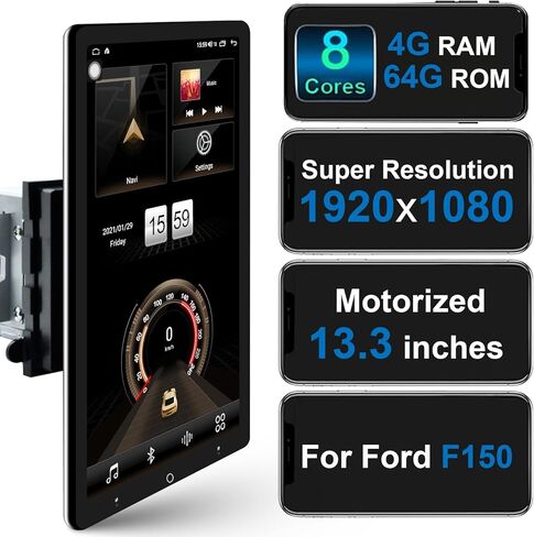 13.3 Inch Double Din Car Stereo for Ford F150 Focus Wireless CarPlay Wireless Android Auto Rotatable Touchscreen 8-Core 4G+64G Android Car Radio Tesla Style AM/FM GPS Navigation Bluetooth WiFi 2 Din in Kuwait