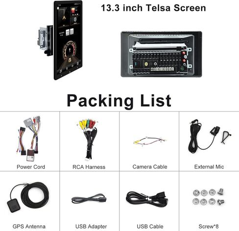 13.3 Inch Double Din Car Stereo for Ford F150 Focus Wireless CarPlay Wireless Android Auto Rotatable Touchscreen 8-Core 4G+64G Android Car Radio Tesla Style AM/FM GPS Navigation Bluetooth WiFi 2 Din in Kuwait