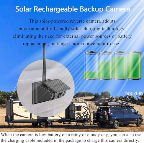 نظام كاميرا احتياطية مغناطيسية لاسلكية تعمل بالطاقة الشمسية للسيارة RV Truck Trailer 5th Wheel Pickup Camper Bus، شاشة 1080P HD 7 بوصة + كاميرا IP69 مقاومة للماء للرؤية الخلفية قابلة لإعادة الشحن مع مغناطيس البطارية in Kuwait