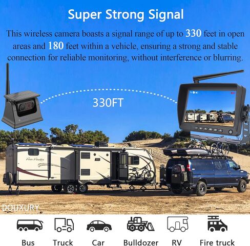 نظام كاميرا احتياطية مغناطيسية لاسلكية تعمل بالطاقة الشمسية للسيارة RV Truck Trailer 5th Wheel Pickup Camper Bus، شاشة 1080P HD 7 بوصة + كاميرا IP69 مقاومة للماء للرؤية الخلفية قابلة لإعادة الشحن مع مغناطيس البطارية in Kuwait