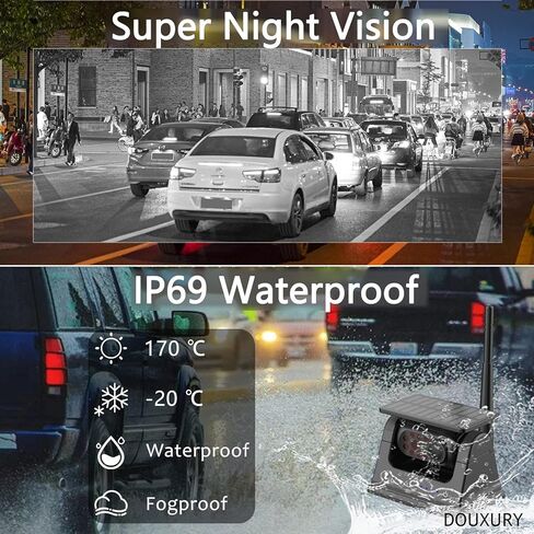 نظام كاميرا احتياطية مغناطيسية لاسلكية تعمل بالطاقة الشمسية للسيارة RV Truck Trailer 5th Wheel Pickup Camper Bus، شاشة 1080P HD 7 بوصة + كاميرا IP69 مقاومة للماء للرؤية الخلفية قابلة لإعادة الشحن مع مغناطيس البطارية in Kuwait