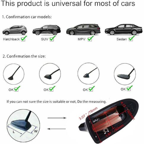 Possbay Shark Fin Antenna Universal Car Antenna with Waterproof Rubber Ring AM FM Radio Signal with Adhesive (Bead Light Black) in Saudi Arabia