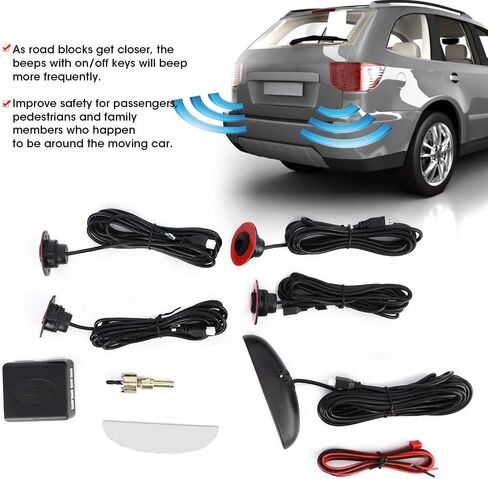 KIMISS Car Radar Buzzer Alert System, Parking Assistanc with 4pcs Adjustable Flat Sensors Automobile Reverse Backup Monitor Radar Detectors in Saudi Arabia
