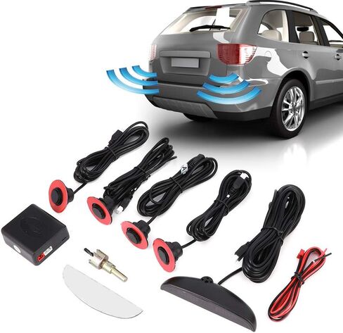 KIMISS Car Radar Buzzer Alert System, Parking Assistanc with 4pcs Adjustable Flat Sensors Automobile Reverse Backup Monitor Radar Detectors in Saudi Arabia