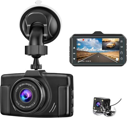 كاميرا اندفاعة للسيارات الأمامية والخلفية CHORTAU كاميرا اندفاعة مزدوجة 3 بوصة Dashcam Full HD 170 درجة كاميرا احتياطية بزاوية واسعة مع رؤية ليلية WDR G-Sensor مراقبة وقوف السيارات حلقة تسجيل كشف الحركة in Kuwait