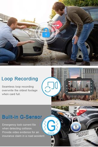 كاميرا اندفاعة للسيارات الأمامية والخلفية CHORTAU كاميرا اندفاعة مزدوجة 3 بوصة Dashcam Full HD 170 درجة كاميرا احتياطية بزاوية واسعة مع رؤية ليلية WDR G-Sensor مراقبة وقوف السيارات حلقة تسجيل كشف الحركة in Kuwait