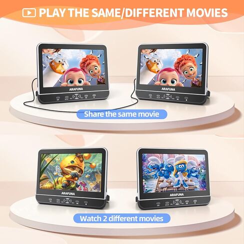 مشغل دي في دي مزدوج محمول 10.5 انش مع مدخل HDMI، مشغل دي في دي ارافونا للسيارة بشاشة مزدوجة لتشغيل نفس او فيلمين مختلفين، مشغل دي في دي لمسند الراس يدعم فيديو HD 1080P ومنفذ USB/SD، ذاكرة اخر in Kuwait