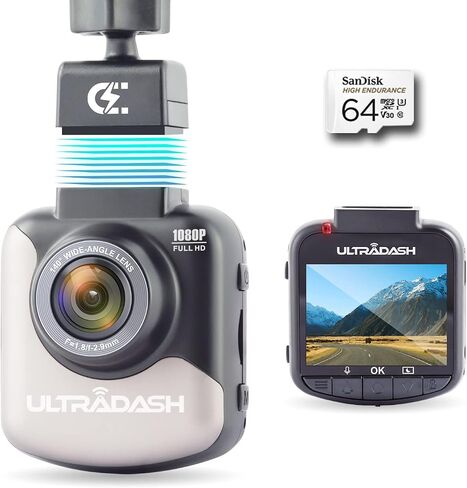 UltraDash Dash Cam, Magnetic Charging Mount, HDR High-end Night Image Sensor, 6 Layers Glass F1.8 140 Degree Wide Angle Lens, G-Sensor, 2 Inch LCD, Super Capacitor, Loop Recording in Kuwait