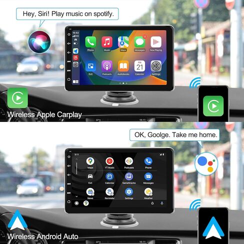 Upgarded 2023 Wireless Carplay&Android Auto,7" HD IPS Touchscreen,Portable Car Stereo with Mirror Link,Bluetooth,Backup Camera,AUX/USB/TF,Automatic Multimedia Player,Trucks SUVs Pickups RVs Vans in Saudi Arabia