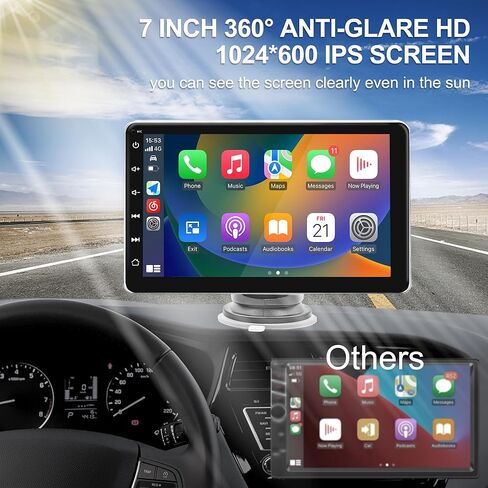 Upgarded 2023 Wireless Carplay&Android Auto,7" HD IPS Touchscreen,Portable Car Stereo with Mirror Link,Bluetooth,Backup Camera,AUX/USB/TF,Automatic Multimedia Player,Trucks SUVs Pickups RVs Vans in Saudi Arabia