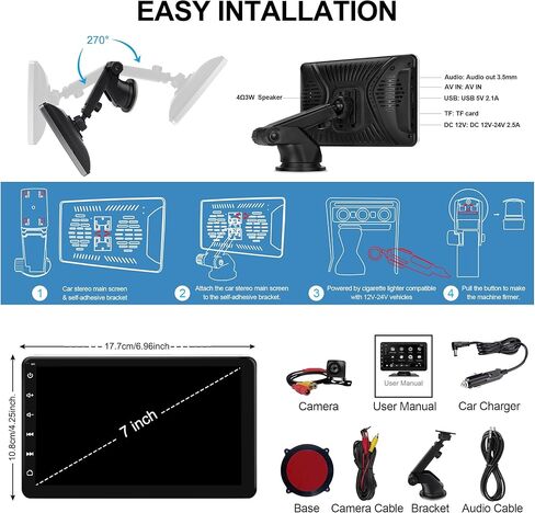 Upgarded 2023 Wireless Carplay&Android Auto,7" HD IPS Touchscreen,Portable Car Stereo with Mirror Link,Bluetooth,Backup Camera,AUX/USB/TF,Automatic Multimedia Player,Trucks SUVs Pickups RVs Vans in Saudi Arabia