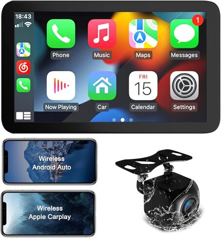2023 Newest Upgrade 7Inch Portable Car Stereo with Wireless Apple CarPlay & Android Auto IPS Touch Screen, MirrorLink/Backup Camera/Voice Control/ Bluetooth5.0/AUX/USB/TF/FM/Airplay in Kuwait