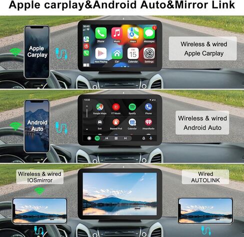 2023 Newest Upgrade 7Inch Portable Car Stereo with Wireless Apple CarPlay & Android Auto IPS Touch Screen, MirrorLink/Backup Camera/Voice Control/ Bluetooth5.0/AUX/USB/TF/FM/Airplay in Kuwait