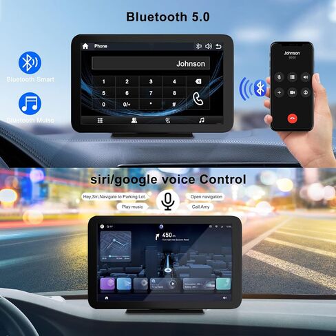 2023 Newest Upgrade 7Inch Portable Car Stereo with Wireless Apple CarPlay & Android Auto IPS Touch Screen, MirrorLink/Backup Camera/Voice Control/ Bluetooth5.0/AUX/USB/TF/FM/Airplay in Kuwait