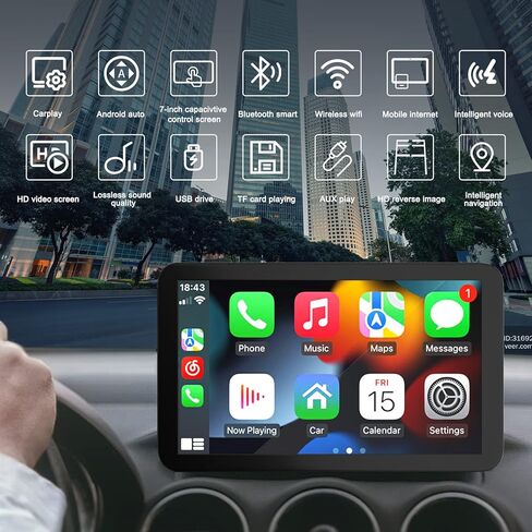 2023 Newest Upgrade 7Inch Portable Car Stereo with Wireless Apple CarPlay & Android Auto IPS Touch Screen, MirrorLink/Backup Camera/Voice Control/ Bluetooth5.0/AUX/USB/TF/FM/Airplay in Kuwait