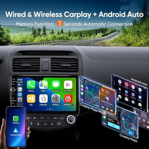 راديو سيارة 5G WiFi 10 انش (2 غرام 32G ROM) احادي دين 8 كور شاشة لمس قابلة للتعديل مع كاربلاي واندرويد اوتو وراديو اف ام/48-EQ وبلوتوث وكاميرا احتياطية 1080P in Kuwait