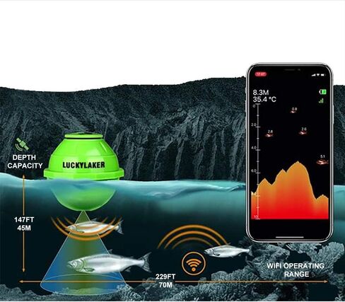مكتشف الأسماك من Lucky Smart Fish Finder - جهاز تتبع الأسماك بالواي فاي المحمول لصيد الأسماك الترفيهي من دوك أو شور أو بنك in Kuwait