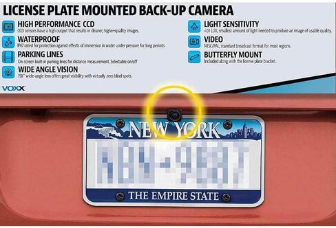 Voxx ACAM4 HD Wide Angle License Plate Mounted Backup Camera - Parking Lane Display Option - High Light Sensitivity for Nighttime Performance in Kuwait