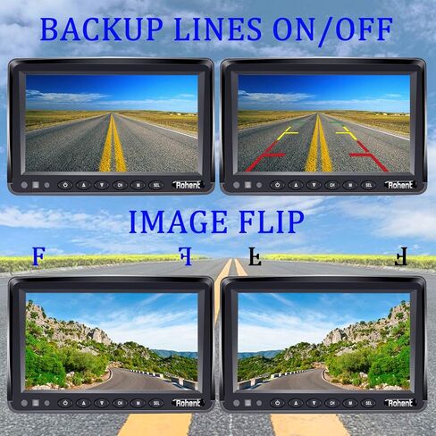 كاميرا DohonesBest ثنائية النسخ الاحتياطي ومجموعة نظام شاشة LCD 7 بوصة للحافلة/الشاحنة/المقطورة / RV/ كامبرز رؤية ليلية IP68 قاعدة مياه مع خطوط دليل تشغيل/إيقاف للصور العادية/العاكسة اختيارية in Kuwait