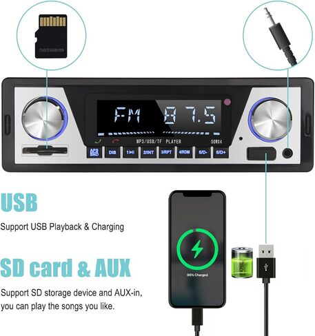 Single Din Car Stereo - Radio Coche with Bluetooth | USB Playback & Charging - Dual Knob Car Audio: Support SD | AUX | APP Control | MP3 Player | FM Radio Receiver in Saudi Arabia