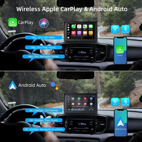 ستيريو سيارة محمول مع Apple Carplay وAndroid Auto اللاسلكي، راديو سيارة بشاشة لمس 7 بوصة مع كاميرا داش 2K، كاميرا احتياطية 1080 بكسل، بلوتوث، FM، وصلة مرآة، كابل AUX، بطاقة TF 32 جيجا in Kuwait