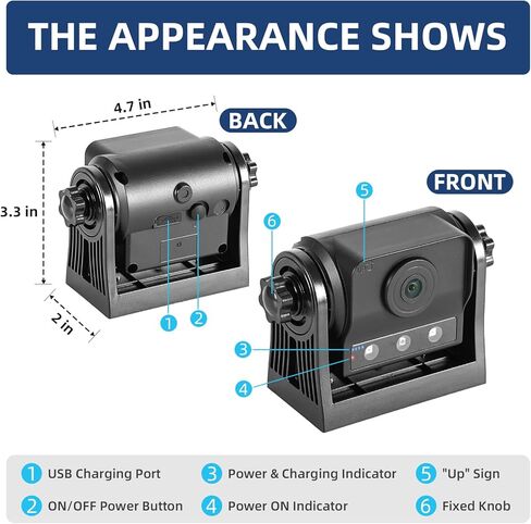 كاميرا احتياطية لاسلكية 720P واي فاي مغناطيسية للمقطورة الخلفية / الامامية لشاحنة بيك اب / مقطورة الحصان / ار في / سيارة التخييم العكسية، بطارية قابلة لاعادة الشحن، متوافقة مع ايفون واندرويد in Kuwait