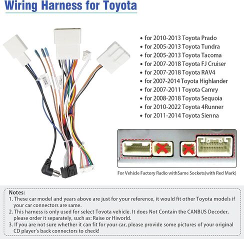 Jayubien 16Pin Car Radio Wire Harness Kit Replacement for Toyota Prado Camry Highlander Pruis Sienna Sequoia w/JBL Amplifier, 20Pin SWC Stereo Wiring Antenna Connector in Kuwait