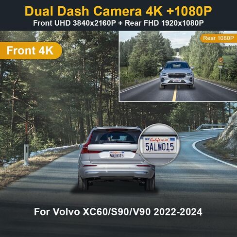 كاميرا Fitcamx 4K Dash Cam مناسبة لـ فولفو V90 XC60 S90 2022 2023 2024 B5 B6 T8 (الطراز B)، مظهر مصنع OEM، فيديو 2160P UHD، تسجيل حلقة WiFi، اكتشاف الاصطدام، سهل التركيب، بطاقة 64 جيجابايت in Saudi Arabia