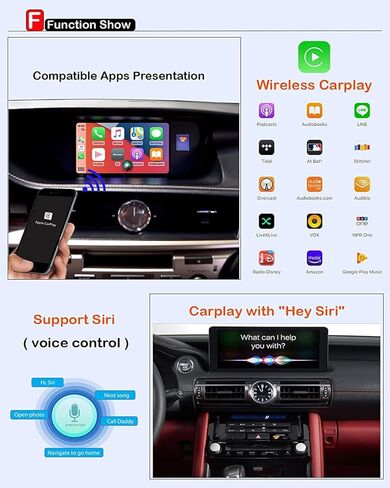 مجموعة فك تشفير كاربلاي لاسلكية لسيارة لكزس RX NX ES UX LS LX RC LC is GS RX350 RX300 NX300 ES350 ES300 IS250 2014-2019 سنة، تدعم اندرويد اوتو وميرورلينك وكاميرا عكسية ويوتيوب in Kuwait