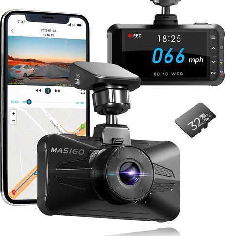 كاميرا قياس أمامية وخلفية من MASIGO A330D - كاميرا داش مزدوجة 1080 بكسل 60 إطارًا في الثانية للسيارات المزودة بواي فاي ونظام تحديد المواقع والسرعة، رؤية ليلية Stavis، وضع وقوف السيارات بمستشعر G، تسجيل الطوارئ، تطبيق مجاني، دعم 512 جيجابايت كحد أقصى in Kuwait