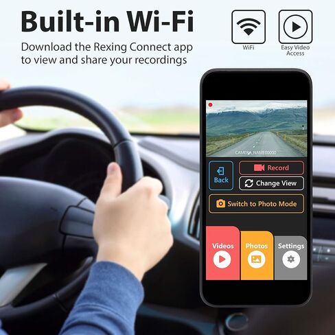 كاميرا قياس مزدوجة RexingUSA V1P Pro: أمامية وخلفية بدقة 1080 بكسل عالية الدقة، واي فاي، مسجل نظام تحديد المواقع العالمي (GPS)، زاوية واسعة 170 درجة، شاشة LCD 2.4 بوصة، مستشعر G، تسجيل حلقة، وصول إلى التطبيق، مكثف فائق in Kuwait