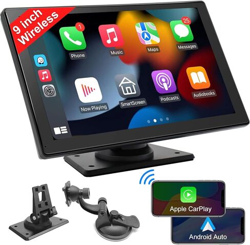 IYING 9 Inch Portable Car Stereo Wireless CarPlay & Android Auto Touchscreen Receiver with Bluetooth, GPS Navigation, Mirror Link, and 4 Ways for Sounding in Kuwait