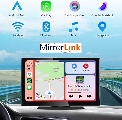 IYING 9 Inch Portable Car Stereo Wireless CarPlay & Android Auto Touchscreen Receiver with Bluetooth, GPS Navigation, Mirror Link, and 4 Ways for Sounding in Kuwait