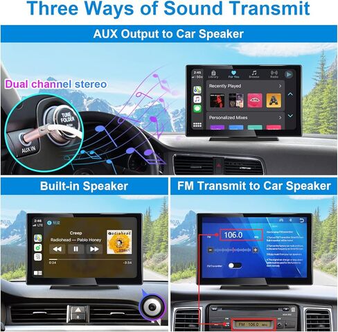 IYING 9 Inch Portable Car Stereo Wireless CarPlay & Android Auto Touchscreen Receiver with Bluetooth, GPS Navigation, Mirror Link, and 4 Ways for Sounding in Kuwait