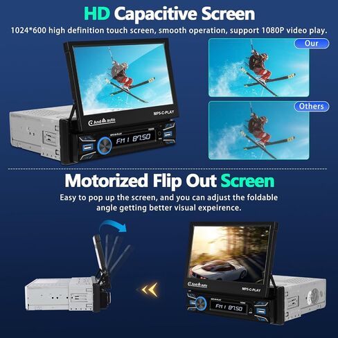 UNITOPSCI Single Din 7 Inch Motorized Flip Out Touchscreen Car Stereo with Wireless Apple CarPlay Android Auto Bluetooth Mirror Link FM Radio USB/AUX in/TF Card Input + Backup Camera Remote Control in Saudi Arabia
