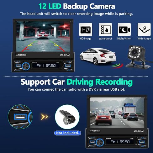 UNITOPSCI Single Din 7 Inch Motorized Flip Out Touchscreen Car Stereo with Wireless Apple CarPlay Android Auto Bluetooth Mirror Link FM Radio USB/AUX in/TF Card Input + Backup Camera Remote Control in Saudi Arabia