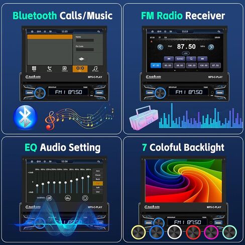 UNITOPSCI Single Din 7 Inch Motorized Flip Out Touchscreen Car Stereo with Wireless Apple CarPlay Android Auto Bluetooth Mirror Link FM Radio USB/AUX in/TF Card Input + Backup Camera Remote Control in Saudi Arabia