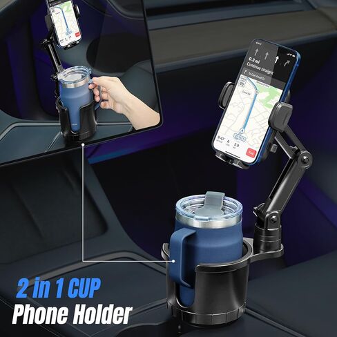This Hill Cup Holder Phone Mount for Car,Upgraded 2 in 1 Car Cup Phone Holder Expander with Adjustable Base,360 Degree Rotation, Cup Phone Holder for Car Compatible iPhone,Samsung & All Smartphones in Kuwait