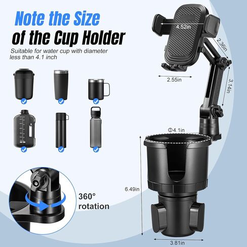 This Hill Cup Holder Phone Mount for Car,Upgraded 2 in 1 Car Cup Phone Holder Expander with Adjustable Base,360 Degree Rotation, Cup Phone Holder for Car Compatible iPhone,Samsung & All Smartphones in Kuwait