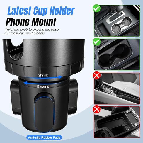 This Hill Cup Holder Phone Mount for Car,Upgraded 2 in 1 Car Cup Phone Holder Expander with Adjustable Base,360 Degree Rotation, Cup Phone Holder for Car Compatible iPhone,Samsung & All Smartphones in Kuwait