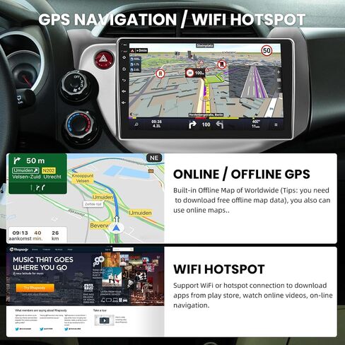 for Honda Fit 2008-2013 Android Car Stereo with WiFi GPS Navigation Radio Player Mirror Link for Android/iOS Phone 10.1" HD Touchscreen Auto Audio FM/RDS Radio Receiver USB Input Backup Camera SWC in Kuwait