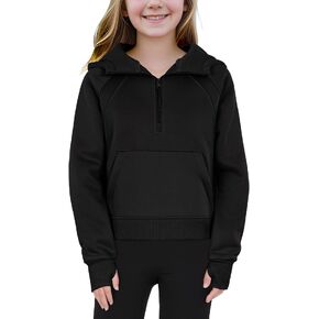 JOCMIC Teen Girls Hoodies Fleece Lined Sweatshirts Half Zipper Pullover Crop Sweater Tops Long Sleeve with Thumb Hole
