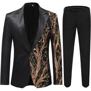 Cloudstyle Men's 2-Piece Suit Casual 1 Button Slim Fit Prom Suit Stylish Sequin