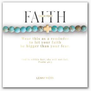 أساور Lenny & Eva Faith Over Fear Cross القابلة للتمدد للنساء مجوهرات ملهمة مع رسالة على البطاقة (إصدار محدود) in Kuwait