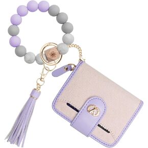 SNUG STAR Wristlet Bracelet Keychain,with Wallet Card Holder Pocket,Silicone Beaded Bangle Key Ring Coin Purse Wristlet Keyrings for Women