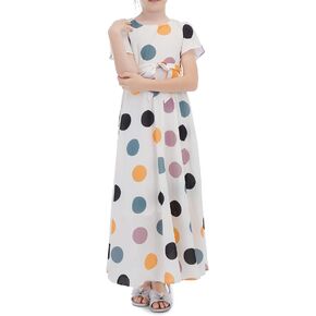 فستان PUSEGA للفتيات منقط كاجوال طويل ماكسي مزهّر مع حزام مع حزام للأطفال الصغار من سن 6 إلى 13 سنة in Kuwait